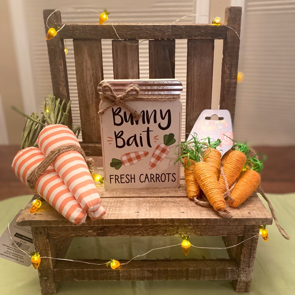 Easter Carrot Tier Tray Decor: Carrot Sign, Carrot Garland & Carrot LED Lights